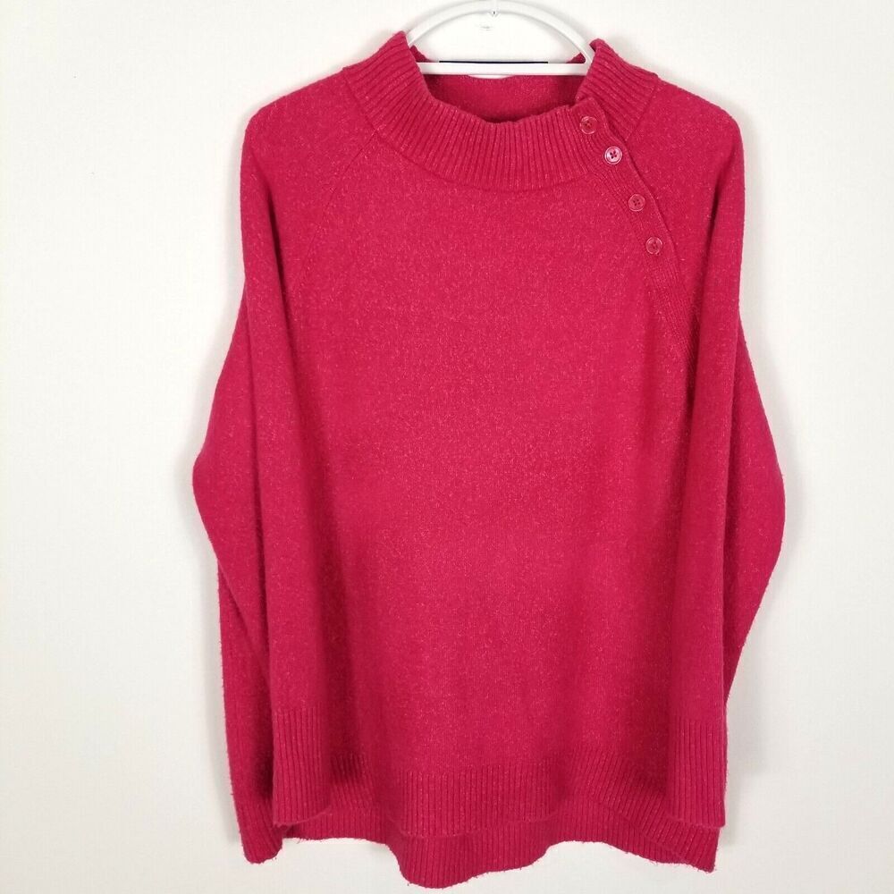 Talbots Women Button Neck Pullover Sweater Size L Pink Pullover Barbiecore